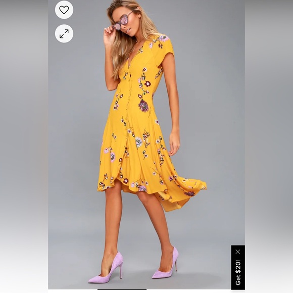 NWT FREE PEOPLE Lost in You Golden Yellow Floral Print Midi Dress - Picture 9 of 12